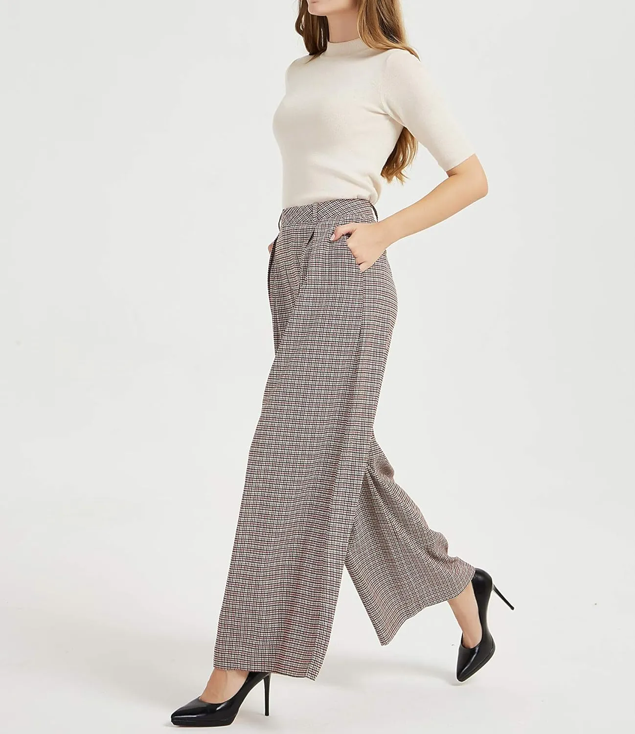 Women High Waist Casual Wide Leg Pants Elegant Work Pants Palazzo Pants Trousers with Pockets Lounge Pants Flowy