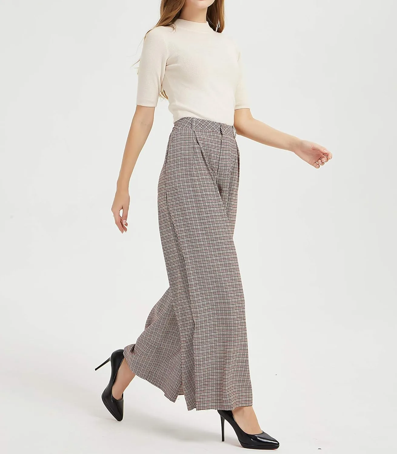 Women High Waist Casual Wide Leg Pants Elegant Work Pants Palazzo Pants Trousers with Pockets Lounge Pants Flowy