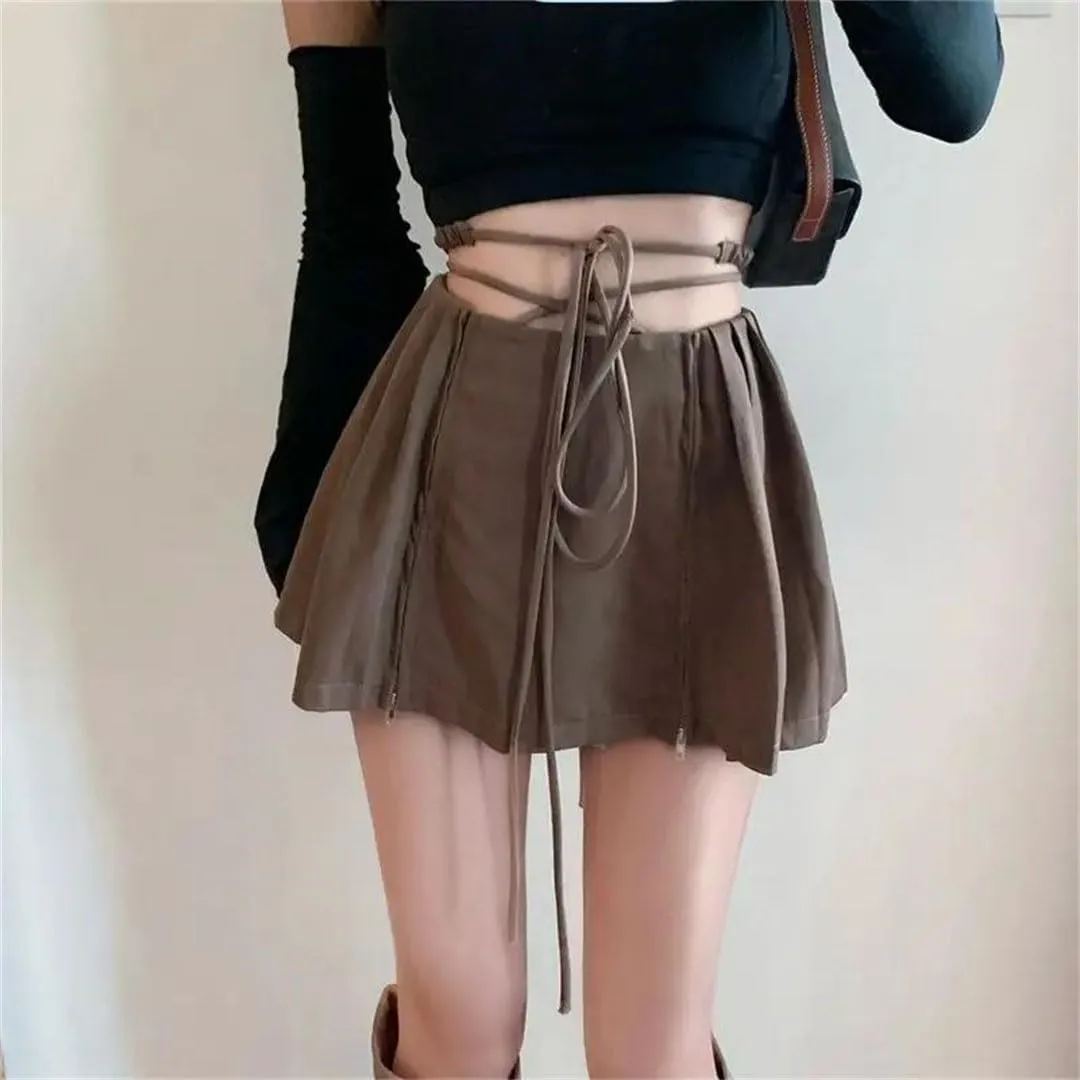 Women High Waist Mini Skirts Summer Solid Color Casual Pleated Skirt