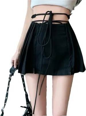 Women High Waist Mini Skirts Summer Solid Color Casual Pleated Skirt
