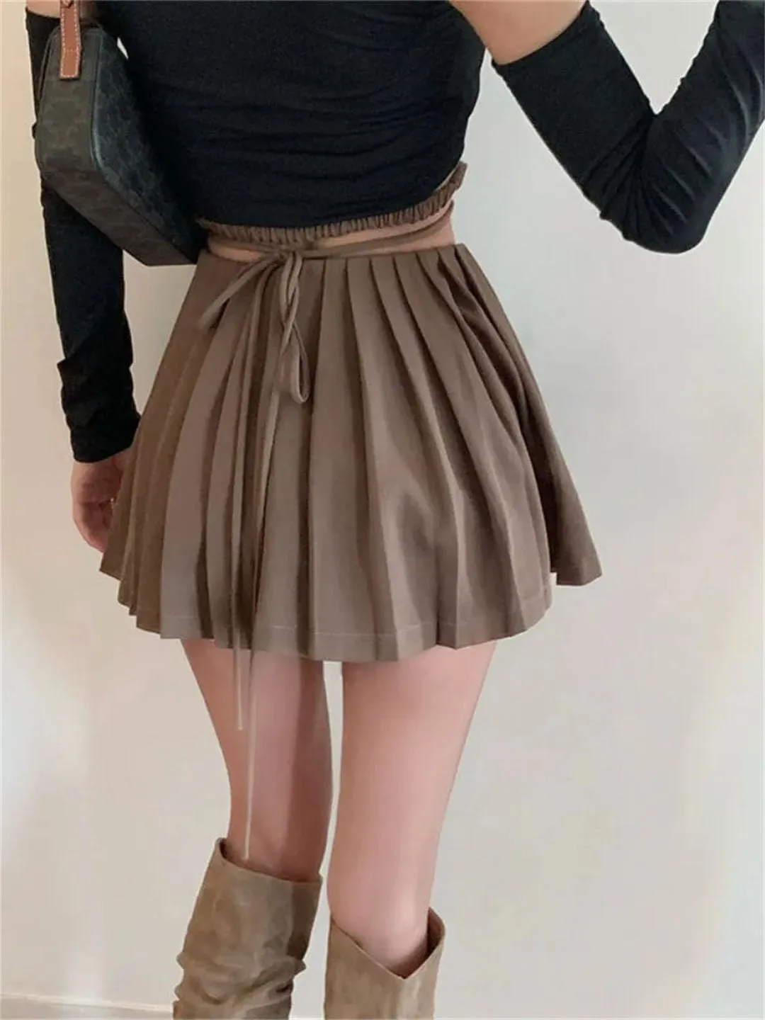 Women High Waist Mini Skirts Summer Solid Color Casual Pleated Skirt