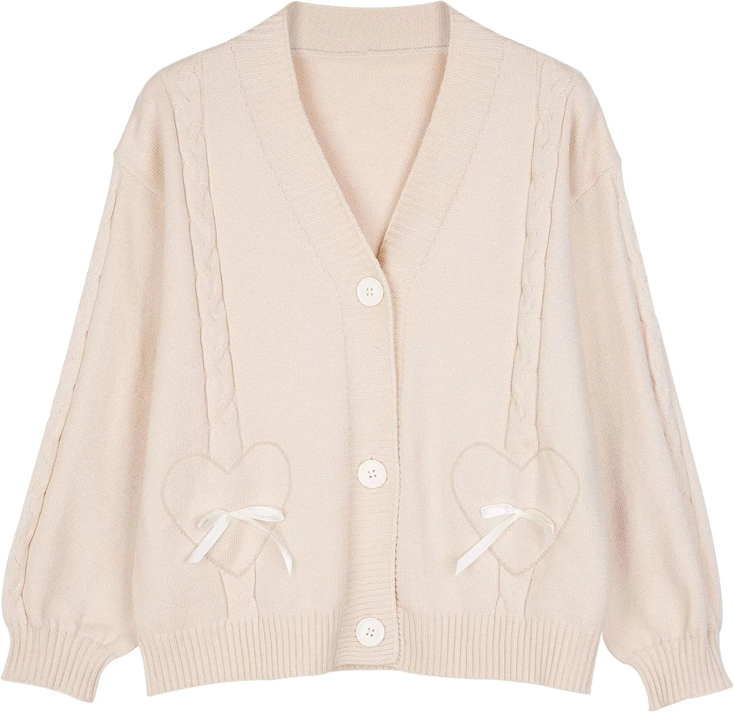 Women Kawaii Sweater Cardigan with Cute Bowknot and Heart S-2XL