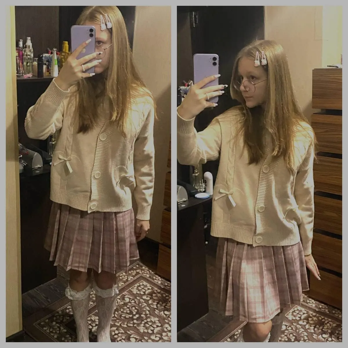 Women Kawaii Sweater Cardigan with Cute Bowknot and Heart S-2XL