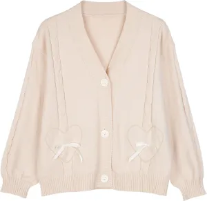 Women Kawaii Sweater Cardigan with Cute Bowknot and Heart S-2XL