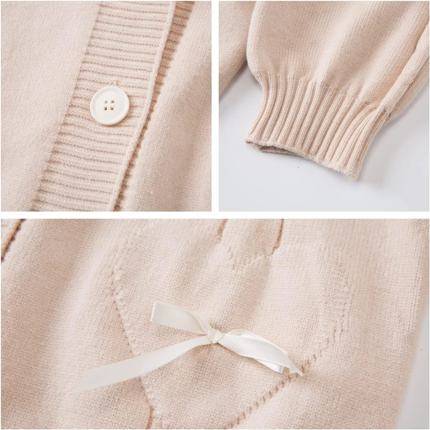 Women Kawaii Sweater Cardigan with Cute Bowknot and Heart S-2XL