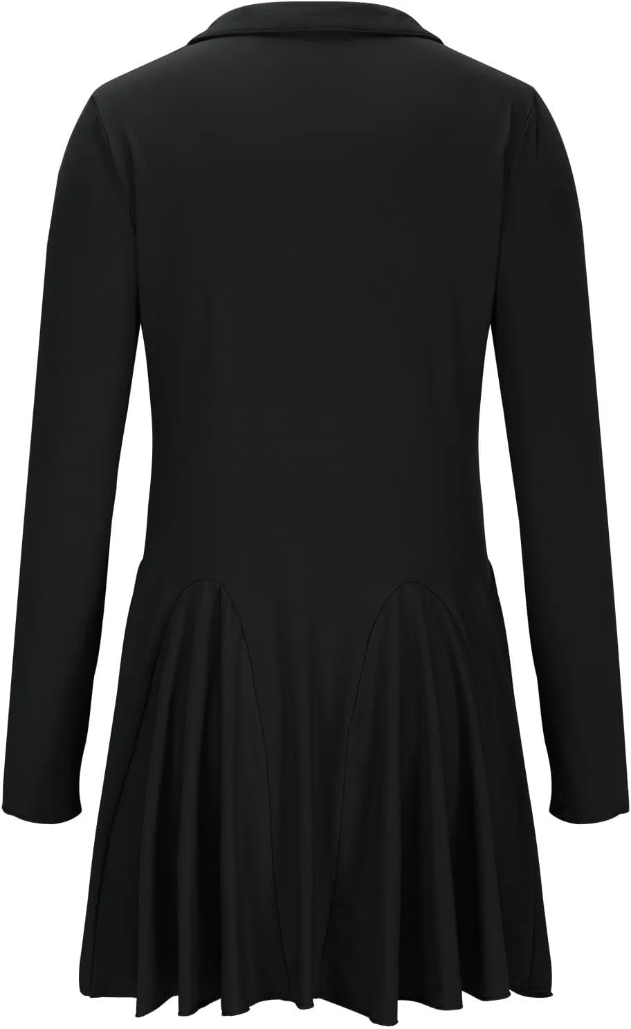 Women Lapel Collared V Neck Sweatshirt Dress Long Sleeve Loose Fit Solid Color Ruffle Mini Dresses Casual Short Dress