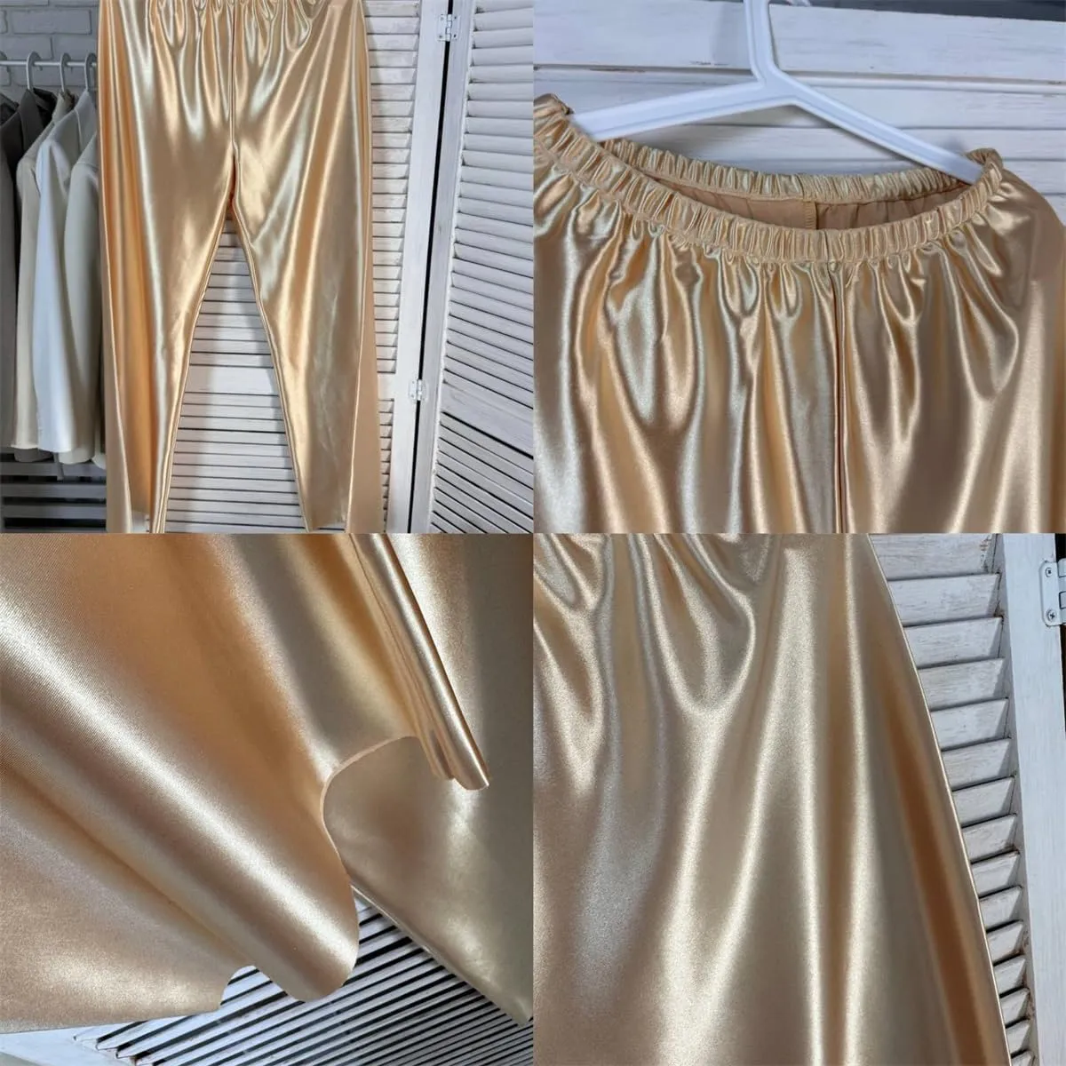 Women Satin Wide Leg Dress Pants Silk Casual Dressy Long Flowy Pants Elastic High Waisted Trousers