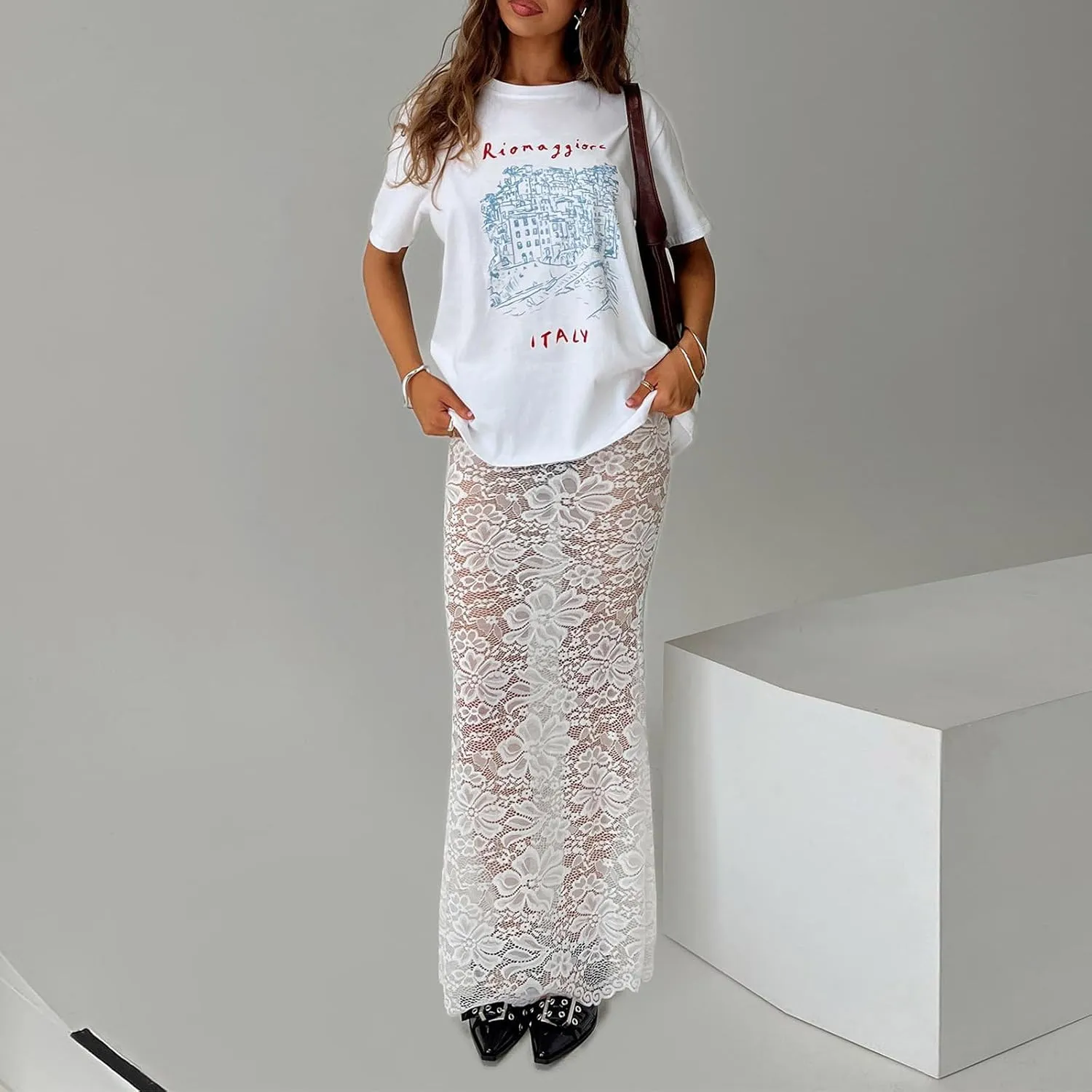 Women Sexy Lace Long Skirt Sheer Mesh Bodycon Maxi Skirts Elegant Summer Beach Coverups