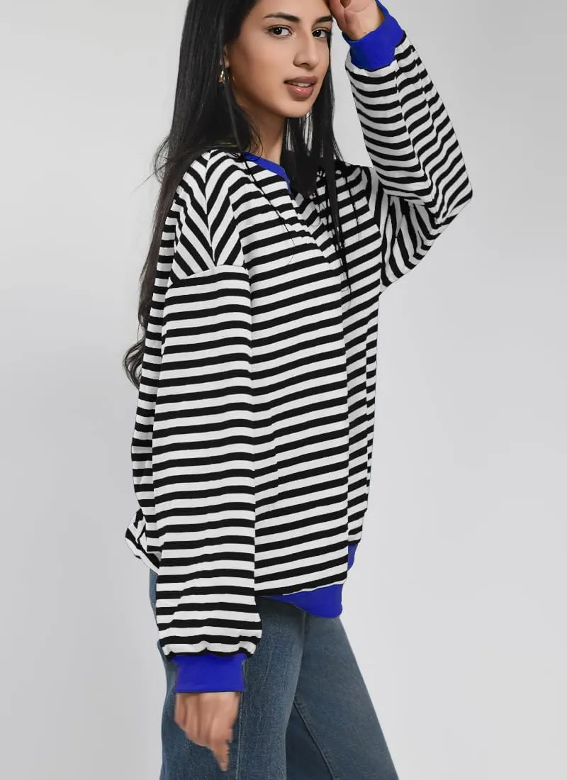 Women Striped Oversized Sweatshirt Color Block Long Sleeve Shirt Crew Neck Casual Loose Pullover Y2K Top