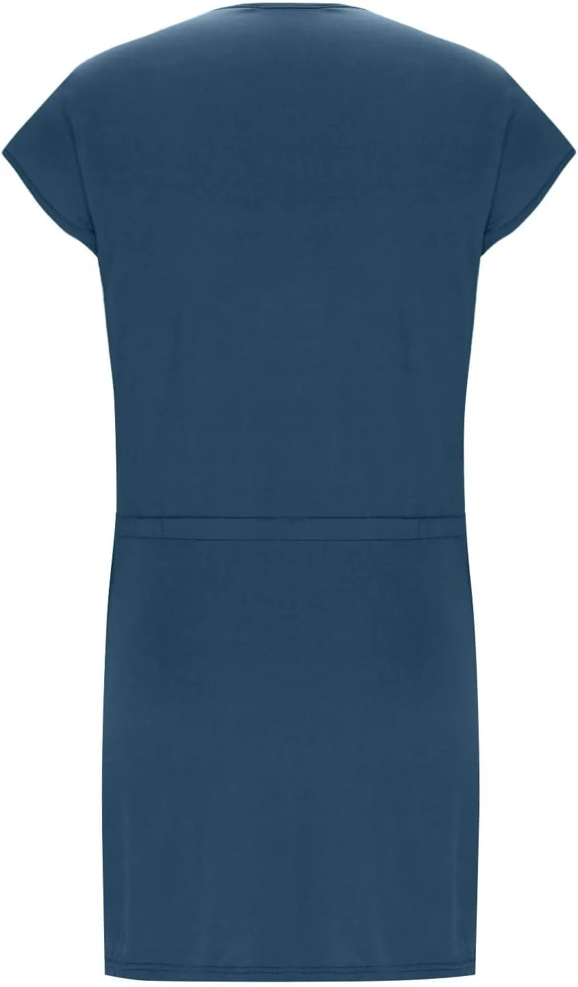 Women Summer Dress Casual Short Sleeve V Neck Sundresses Drawstring Waist Beach Cover up Mini Beach Dress with Pocket