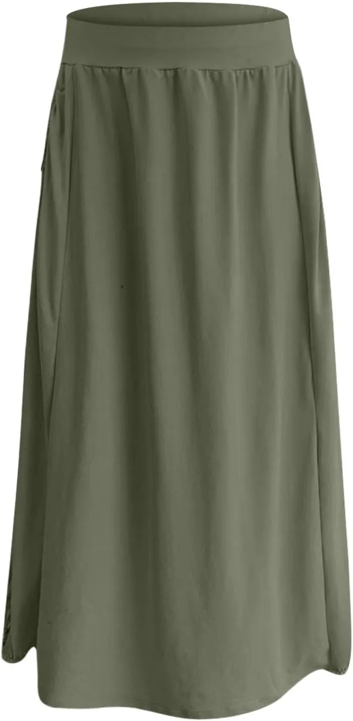 Women Summer Long Maxi Skirts Elastic High Waisted Ankle Length Boho Skirt 2025 Trendy Vacation Dress with Pockets