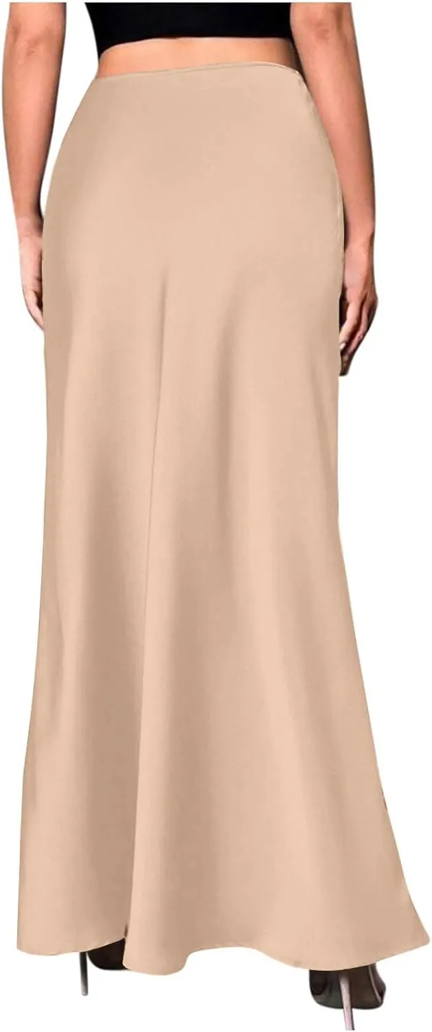 Women Summer Skirt 2025 Elegant Silk High Waist Maxi Skirts Elastic A Line Long Dress Cocktail Party Clothes