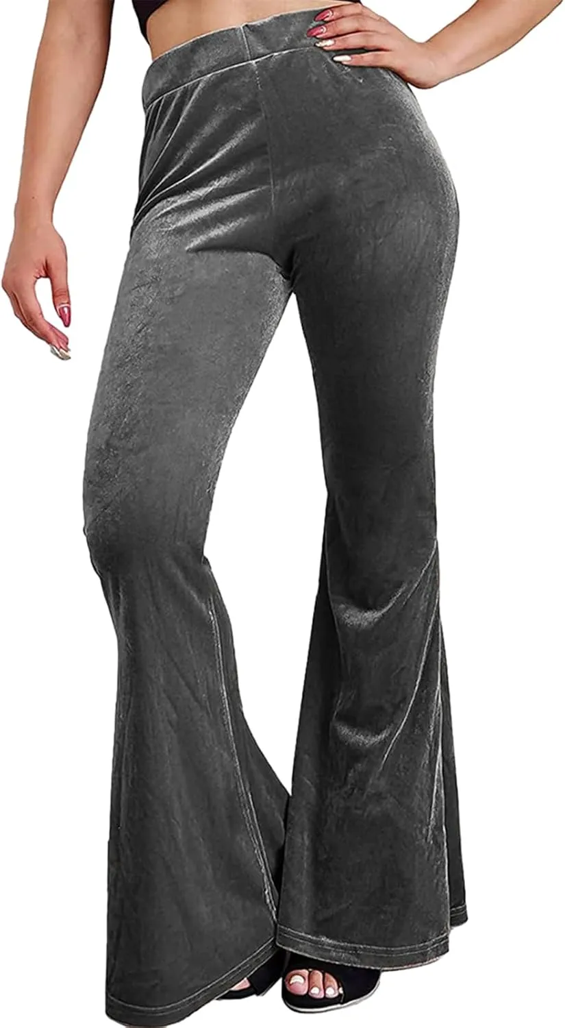 Women Velvet Flare Pants Sexy Skinny High Waist Bootcut Bell-Bottom Trousers Solid Color Slim Fit Lounge Streetwear