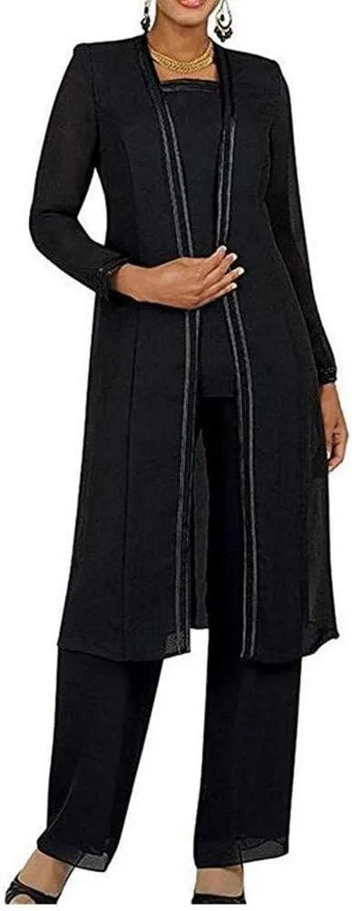 Women's 3 PC Chiffon Pants Suits Mother's Outfit for Wedding Plus Size Evening Gowns Dress Suit