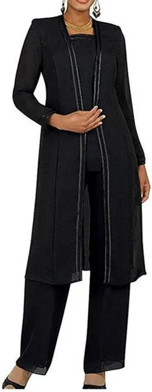 Women's 3 PC Chiffon Pants Suits Mother's Outfit for Wedding Plus Size Evening Gowns Dress Suit