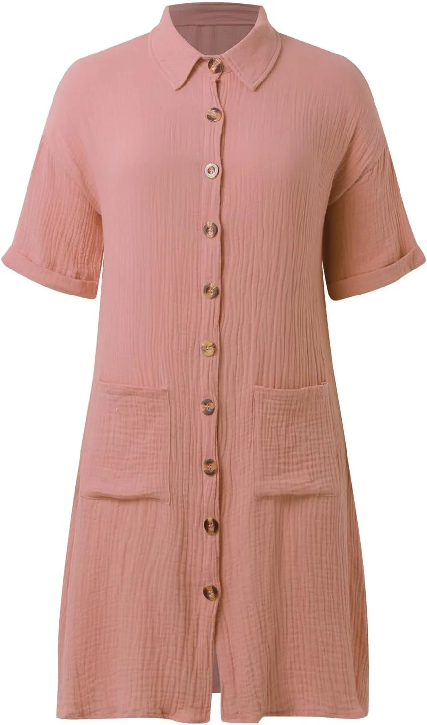 Womens Button Down Shirt Dress Summer Cotton Linen V-Neck Mini Dress Casual Short Sleeve Loose Tunic Dresses