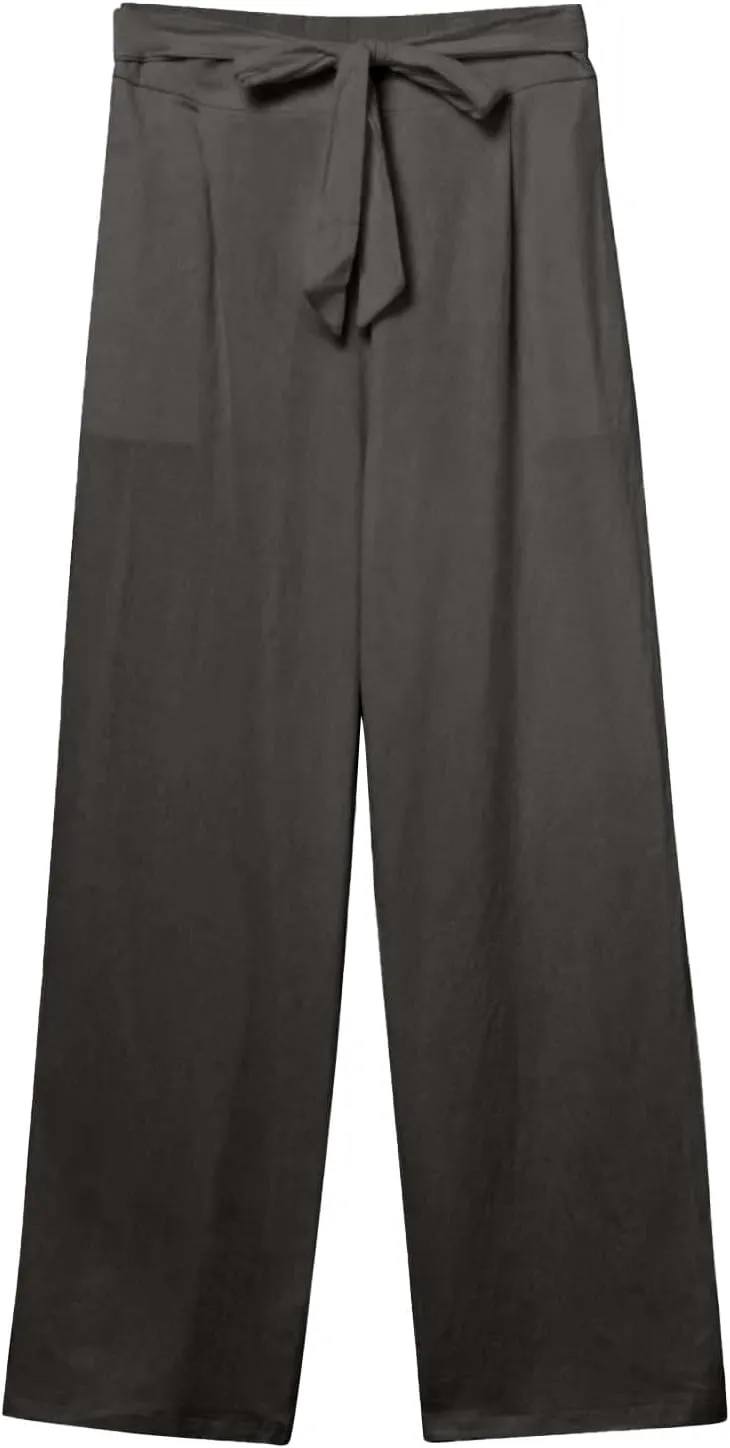 Women's Casual Cotton Linen Pants Elastic Waist Loose Fit Straight Jogger Pants Drawstring Solid Trousers with Pockets