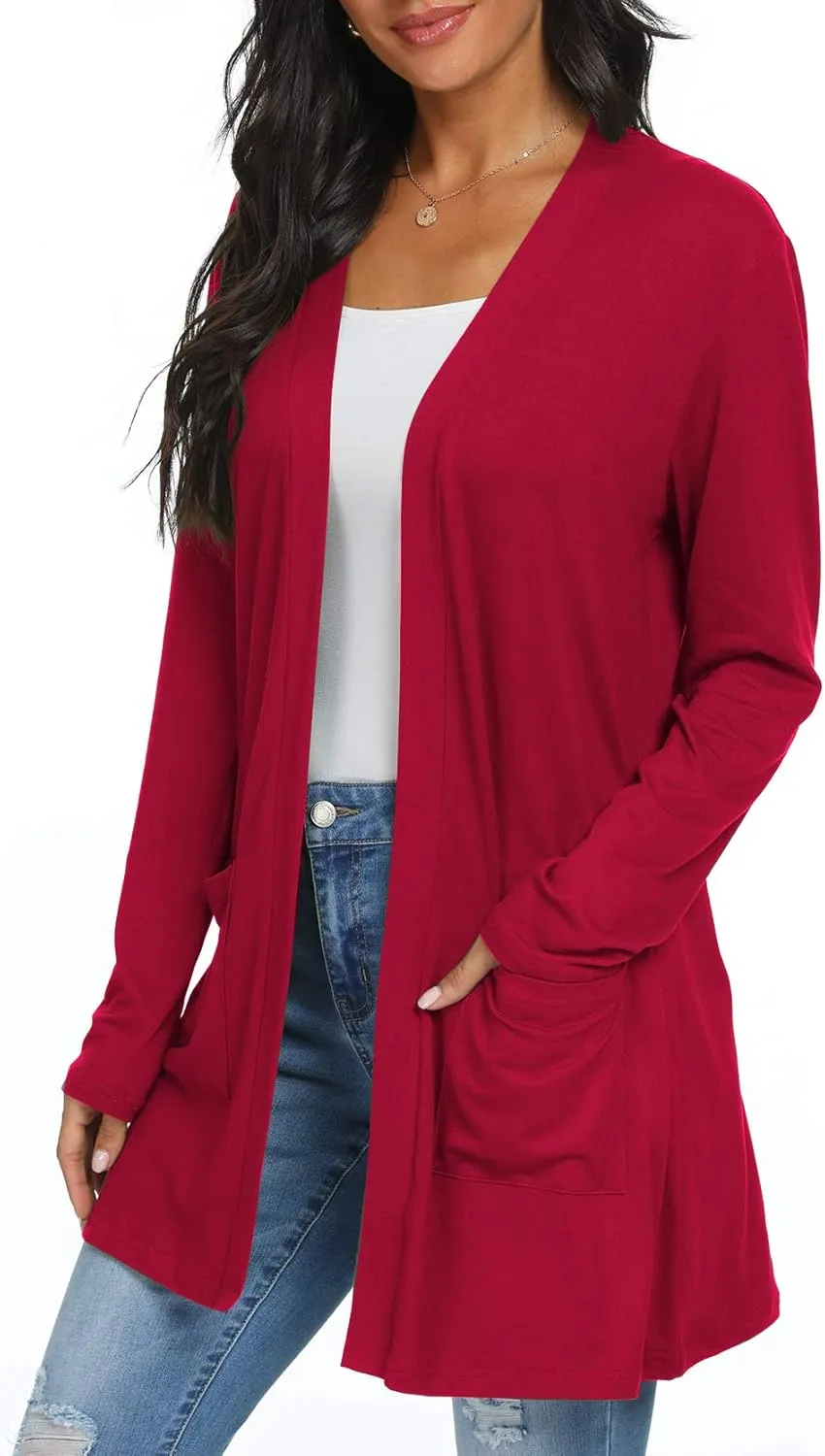 Womens Casual Lightweight with Pocketes Long Sleeve Open Front Cardigan