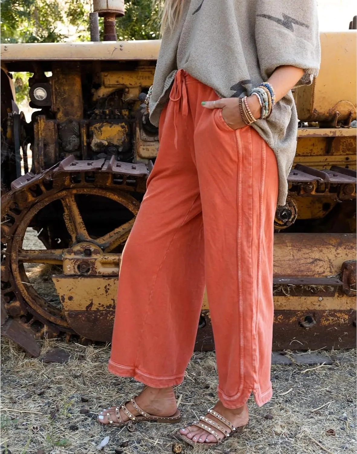 Womens Casual Wide Leg Sweatpants High Waisted Drawstring Palazzo Pants Summer Loose Lounge Pants with Pockets