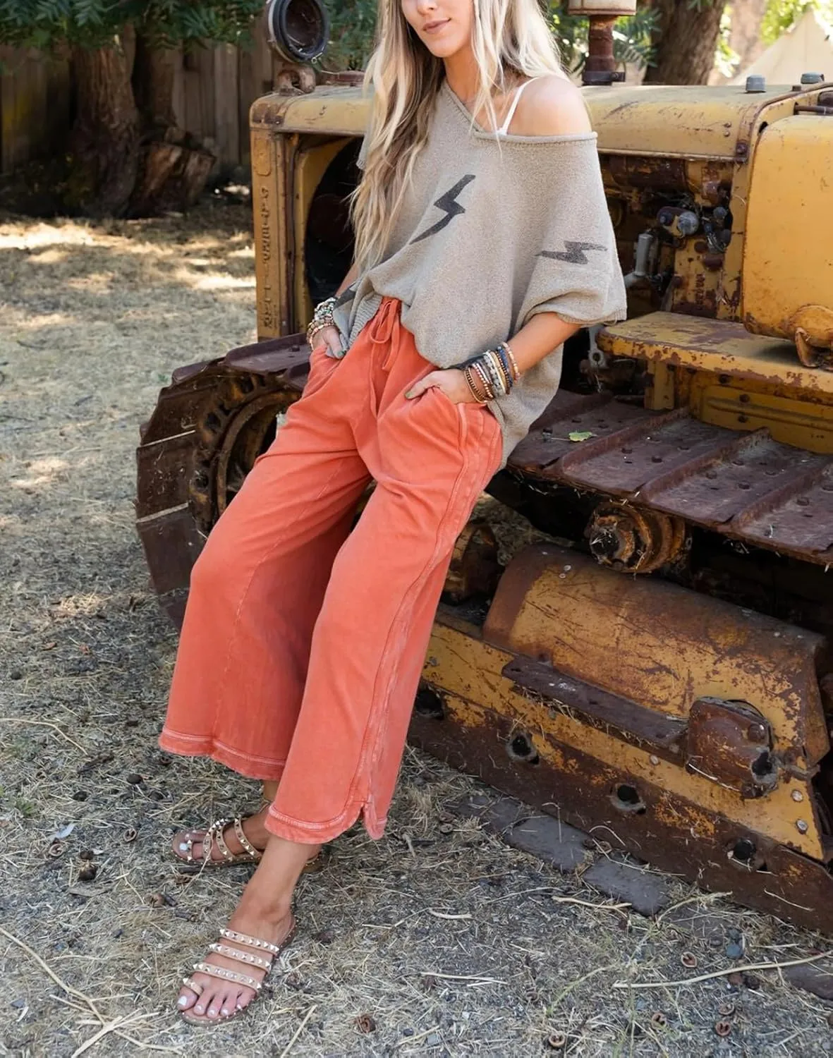 Womens Casual Wide Leg Sweatpants High Waisted Drawstring Palazzo Pants Summer Loose Lounge Pants with Pockets