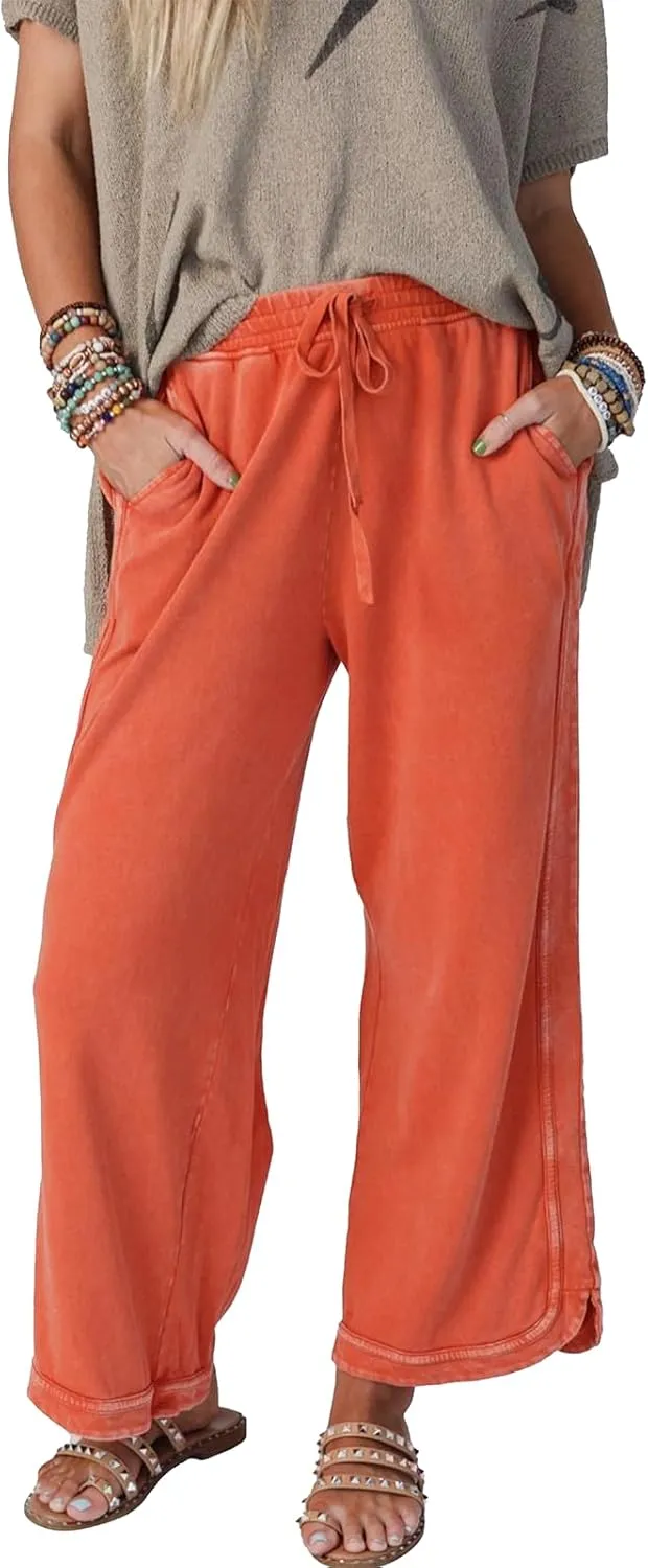 Womens Casual Wide Leg Sweatpants High Waisted Drawstring Palazzo Pants Summer Loose Lounge Pants with Pockets