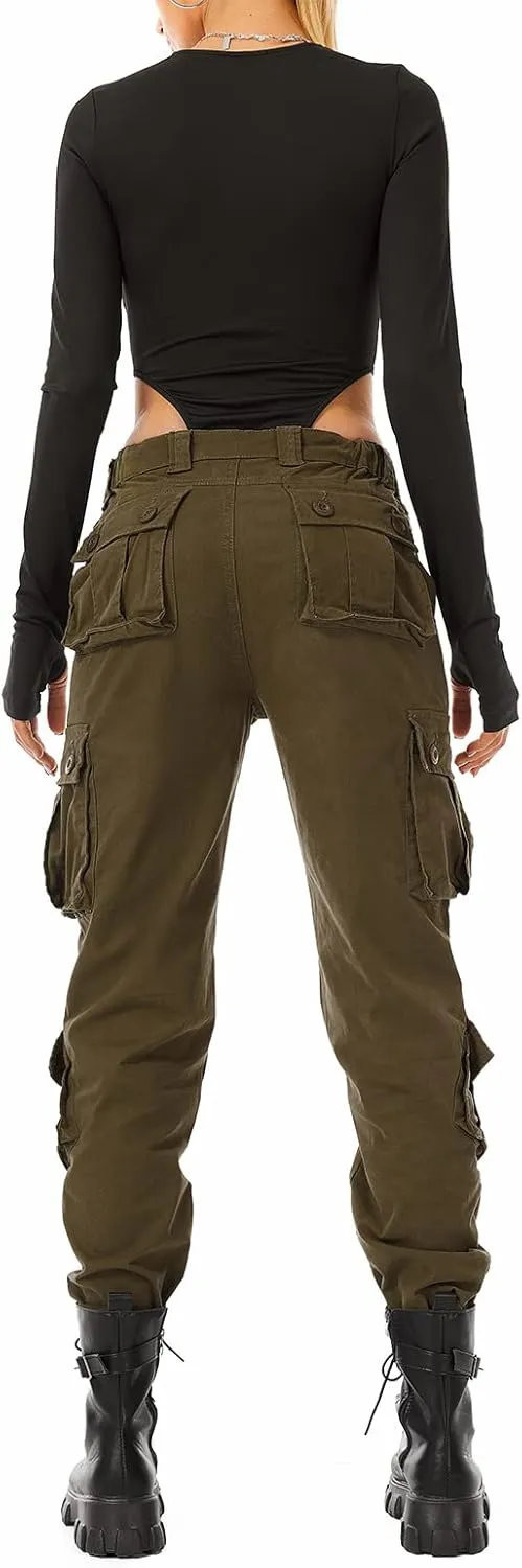Women's Cotton Casual Military Army Cargo Combat Work Pants with 8 Pocket