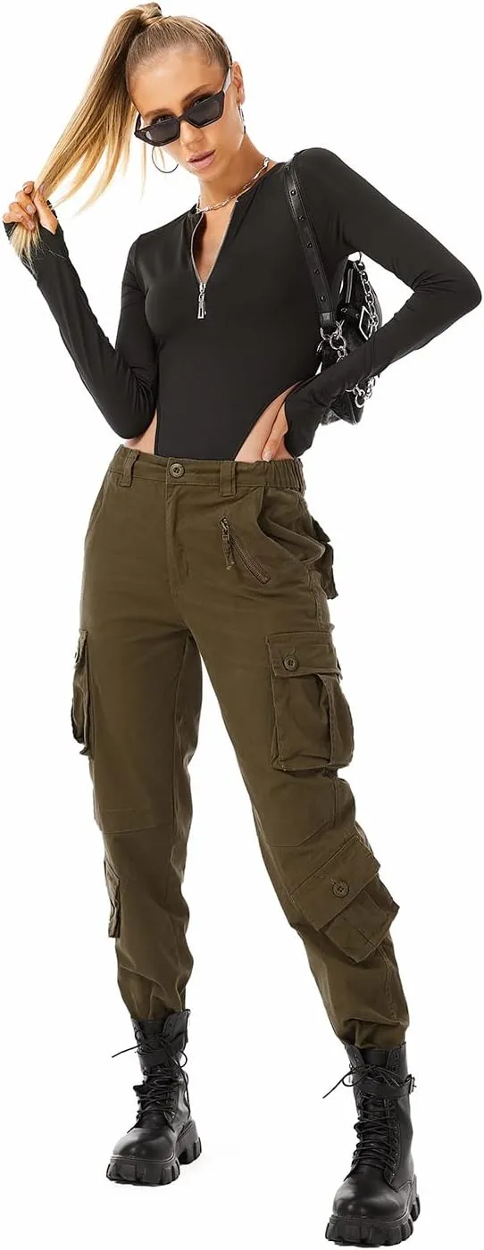 Women's Cotton Casual Military Army Cargo Combat Work Pants with 8 Pocket