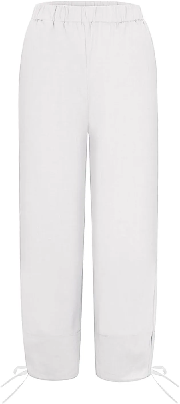 Women's Cotton Linen Pants Casual Tapered Harem Pants Loose Fit Flax Ankle Trousers Summer Baggy Slacks with
