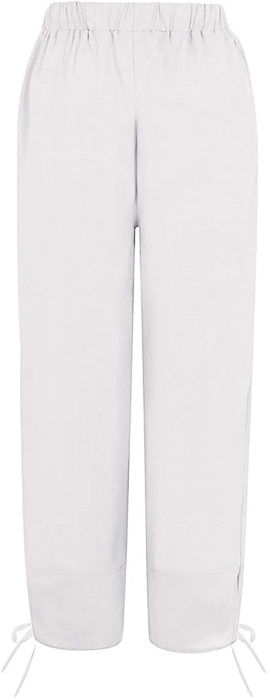 Women's Cotton Linen Pants Casual Tapered Harem Pants Loose Fit Flax Ankle Trousers Summer Baggy Slacks with