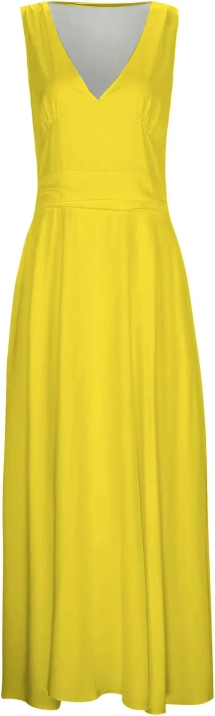 Women's Deep V Neck Prom Dresses Maxi Dress Summer Beach Vacation A Line Formal Evening Gowns Ladies Sundresses