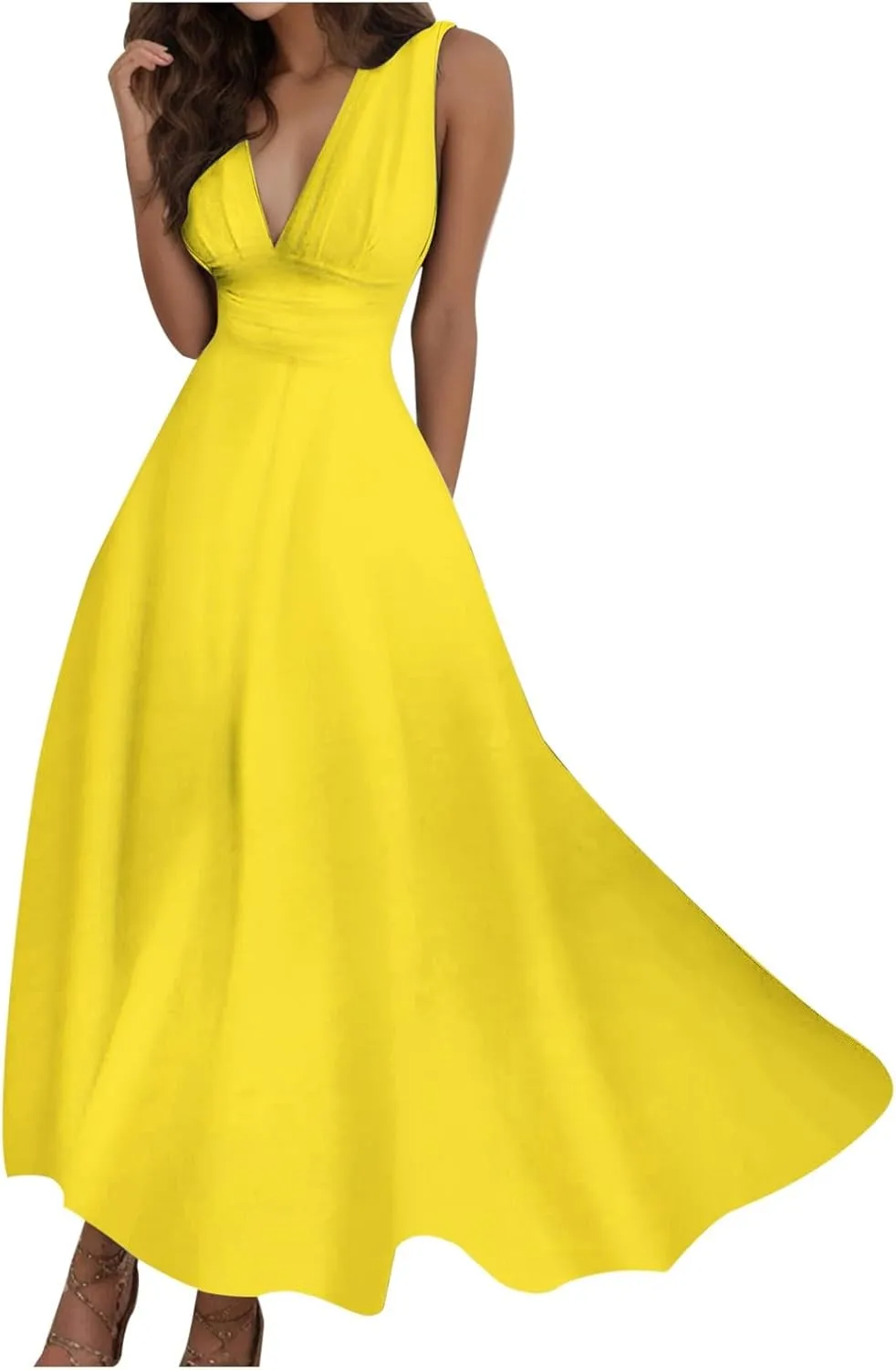 Women's Deep V Neck Prom Dresses Maxi Dress Summer Beach Vacation A Line Formal Evening Gowns Ladies Sundresses
