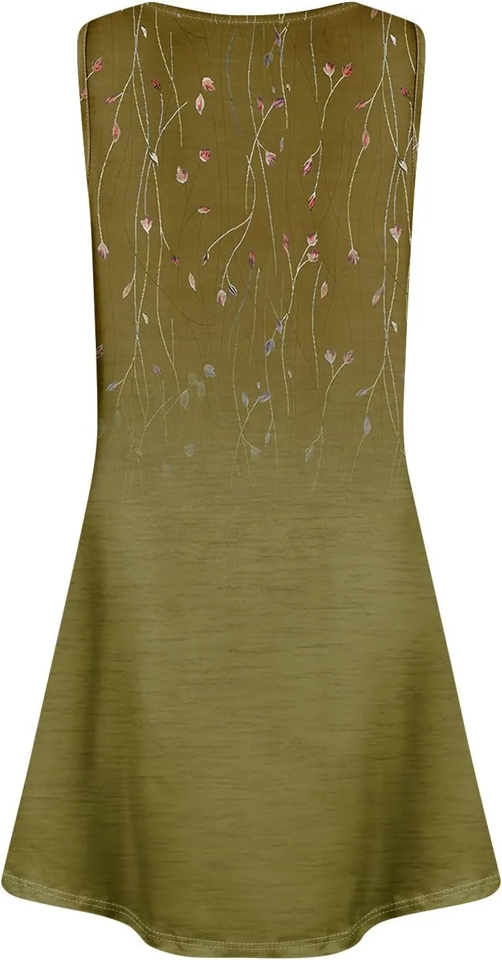 Womens Dresses Spring Tank Sundresses Cover Up Sleeveless Patterned Short Dresses Beach Summer Flowy Dress with Pocket