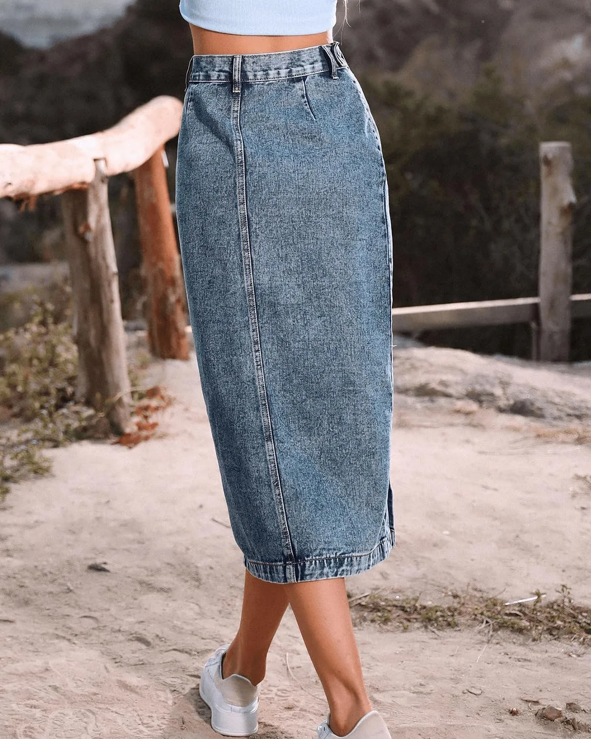 Women's High Waisted Slit Denim Skirts Casual Button Up Long Skirt Trendy Slim Fit Midi Pencil Skirt for Work Party