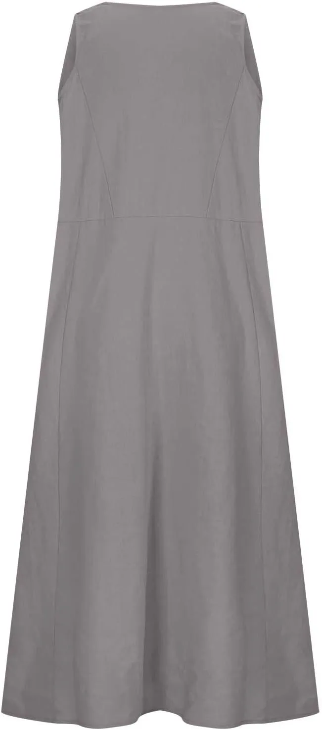 Women's Linen Maxi Dresses 2025 Summer Plus Size Sleeveless Flowy Sundress Beach Vacation Long Tank Dress with Pockets
