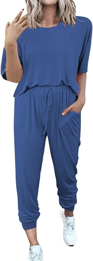 Womens Pajama Sets Soft Cotton Pj Short Sleeve Top with Capri Pants Sleepwear 2 Piece Print Loungewear