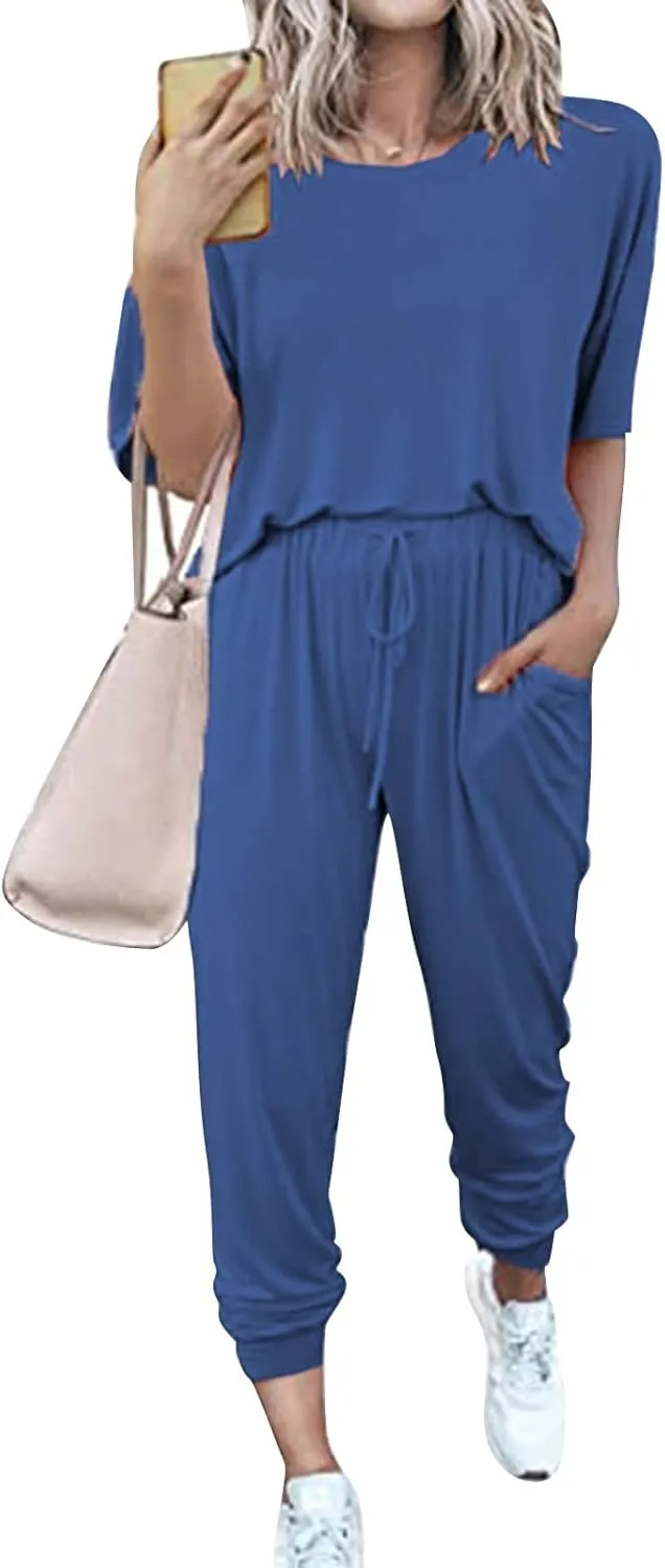 Womens Pajama Sets Soft Cotton Pj Short Sleeve Top with Capri Pants Sleepwear 2 Piece Print Loungewear