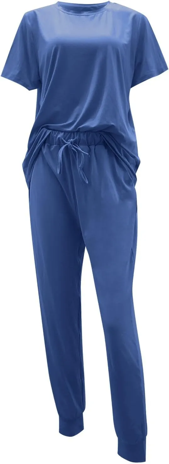 Womens Pajama Sets Soft Cotton Pj Short Sleeve Top with Capri Pants Sleepwear 2 Piece Print Loungewear