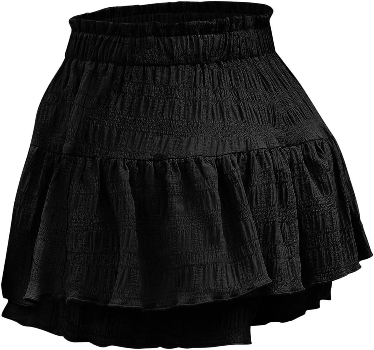 Women's Solid Color Ruffled Hem Drawstring Skirt Shorts Casual Boho Tiered Skorts Going Out High Waisted Skirts