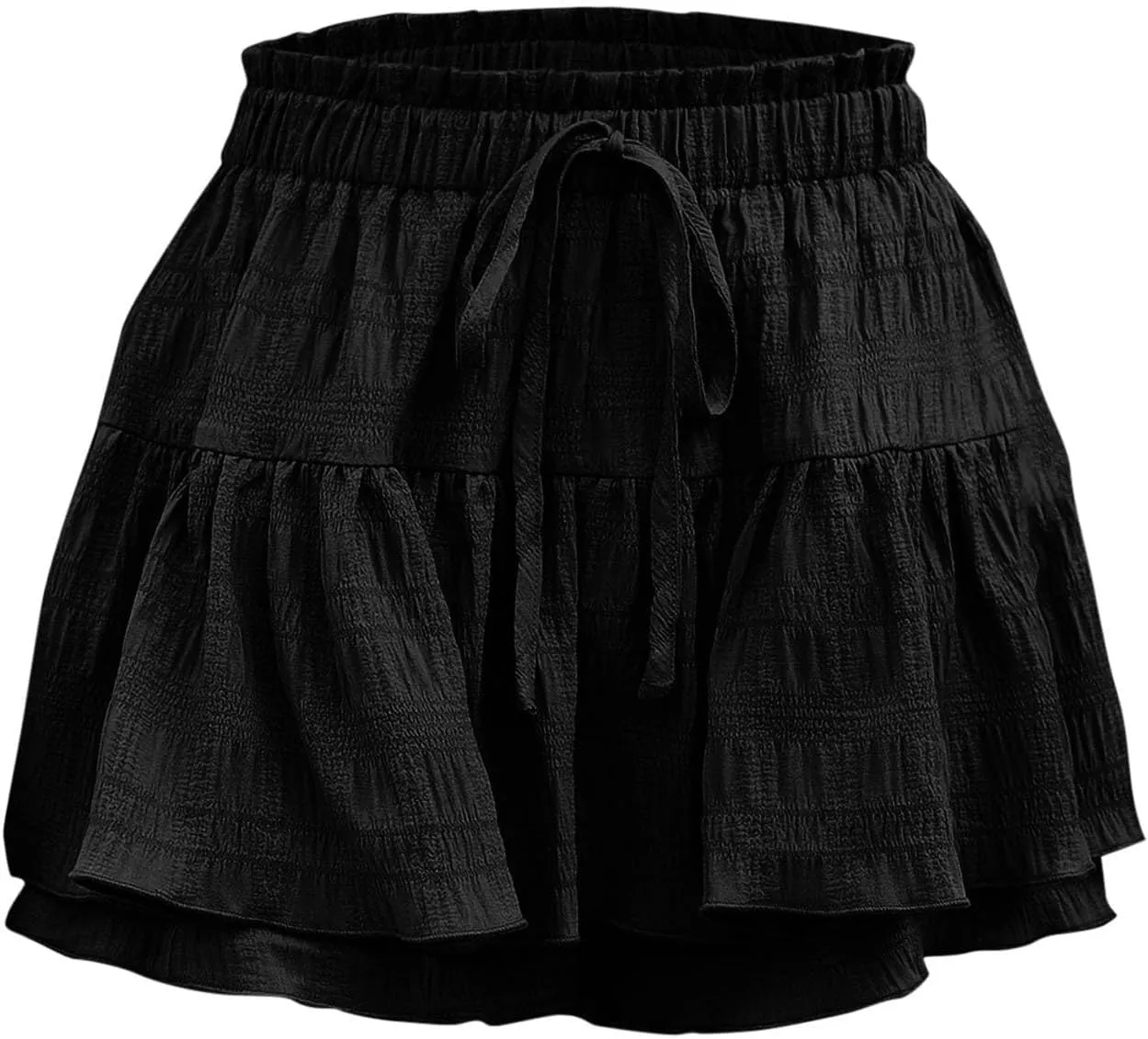 Women's Solid Color Ruffled Hem Drawstring Skirt Shorts Casual Boho Tiered Skorts Going Out High Waisted Skirts