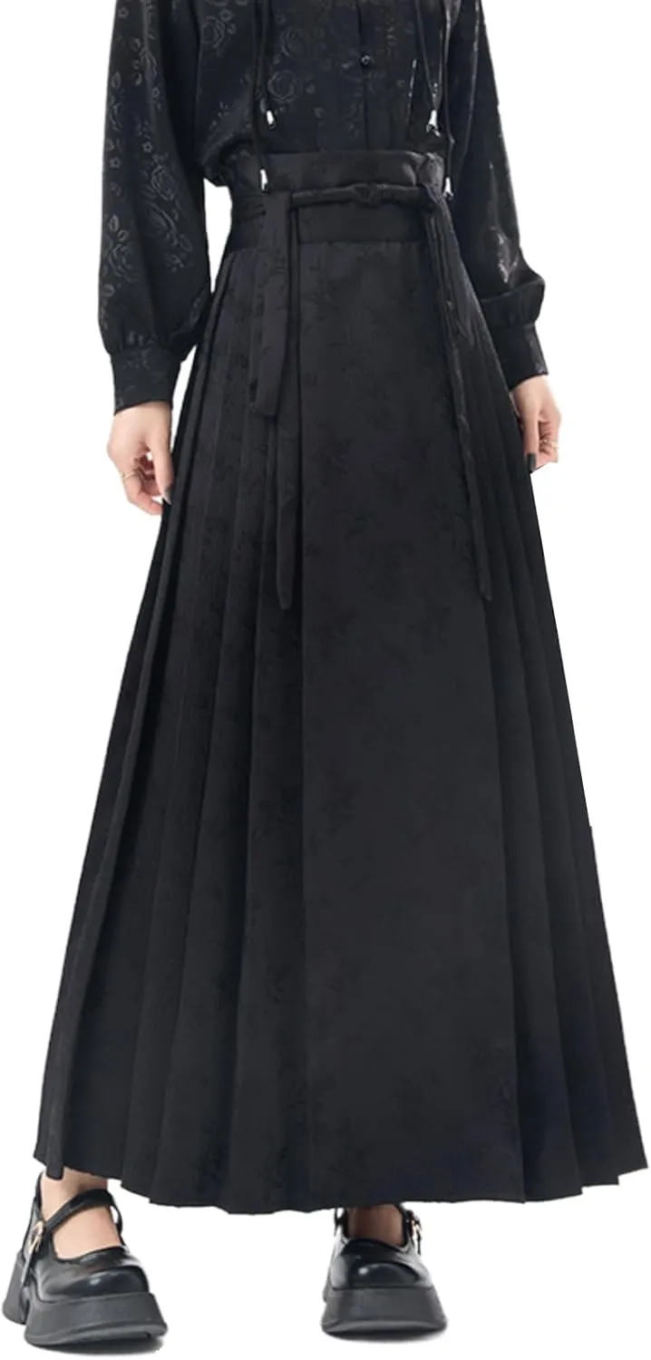 Women's Spring/Summer Chinese-Style Pleated Skirt with Horse face Design.