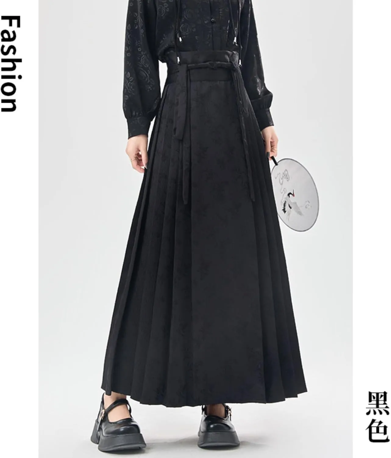 Women's Spring/Summer Chinese-Style Pleated Skirt with Horse face Design.