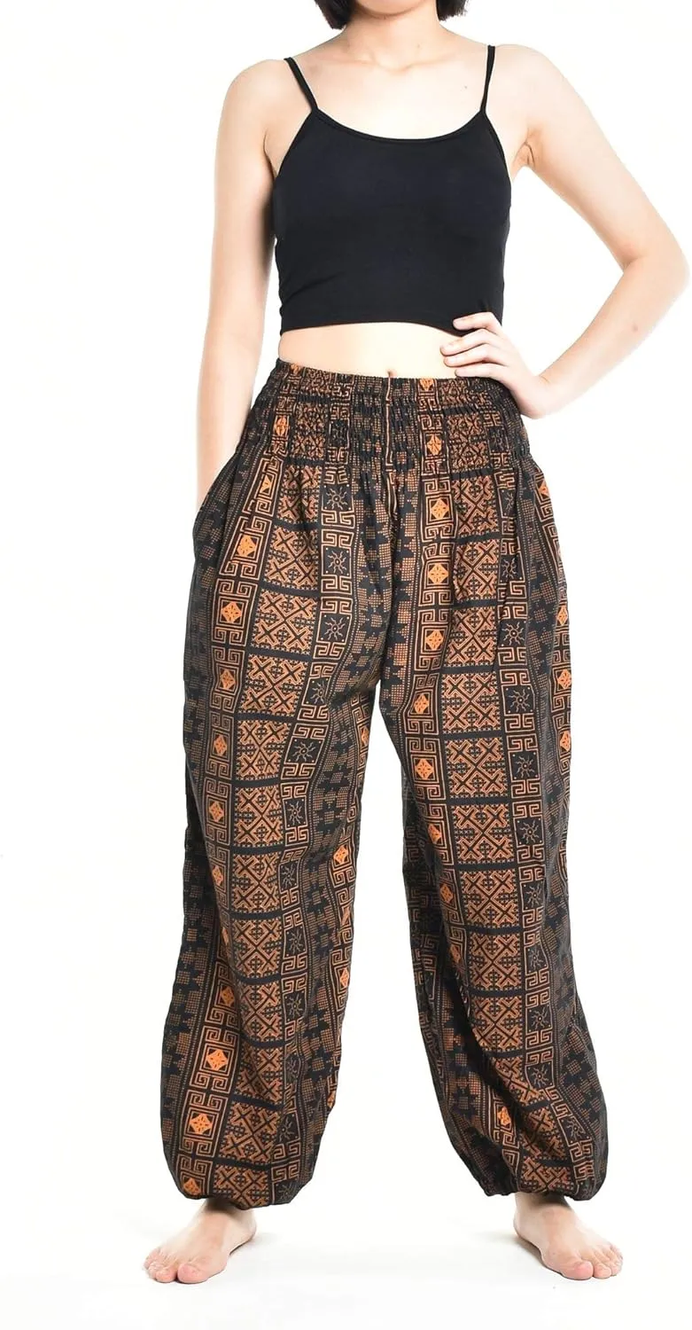 Womens Warm Winter Cotton Harem Hippie Pants Baggy Boho Smocked Waist with Pocket Lounge Trousers for Yoga