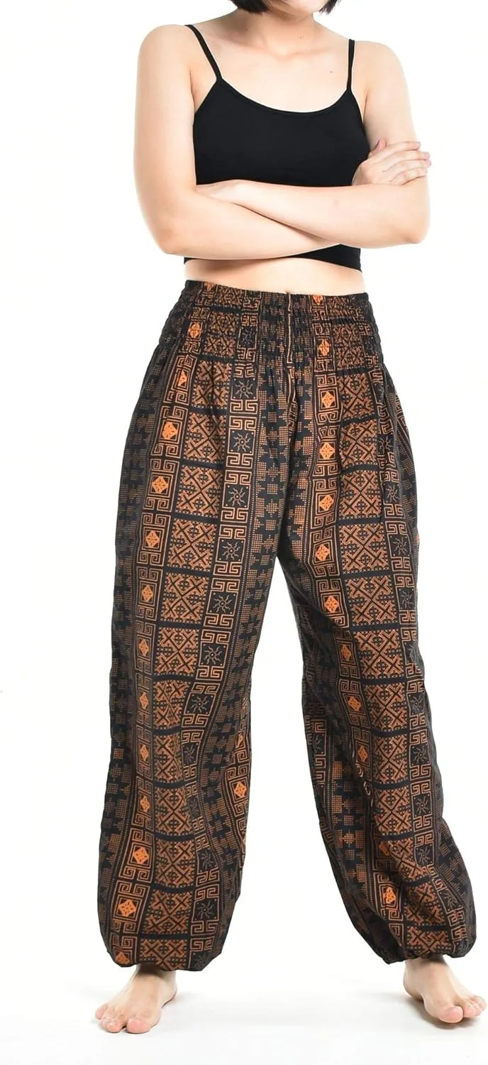 Womens Warm Winter Cotton Harem Hippie Pants Baggy Boho Smocked Waist with Pocket Lounge Trousers for Yoga