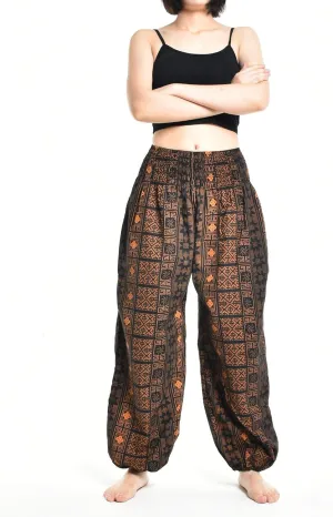 Womens Warm Winter Cotton Harem Hippie Pants Baggy Boho Smocked Waist with Pocket Lounge Trousers for Yoga