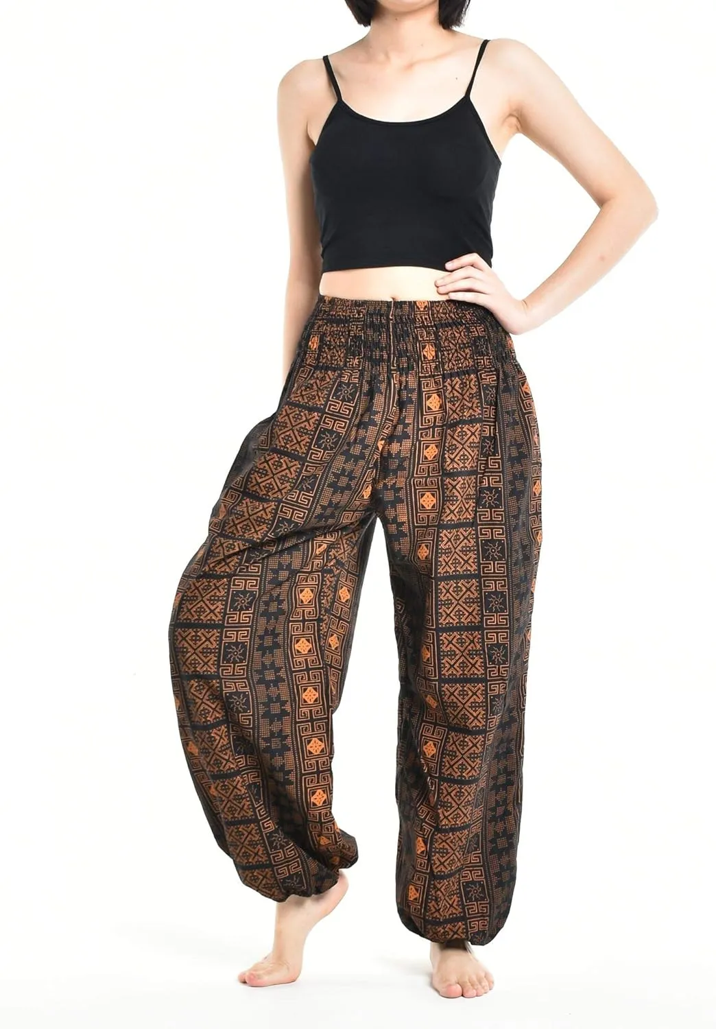 Womens Warm Winter Cotton Harem Hippie Pants Baggy Boho Smocked Waist with Pocket Lounge Trousers for Yoga