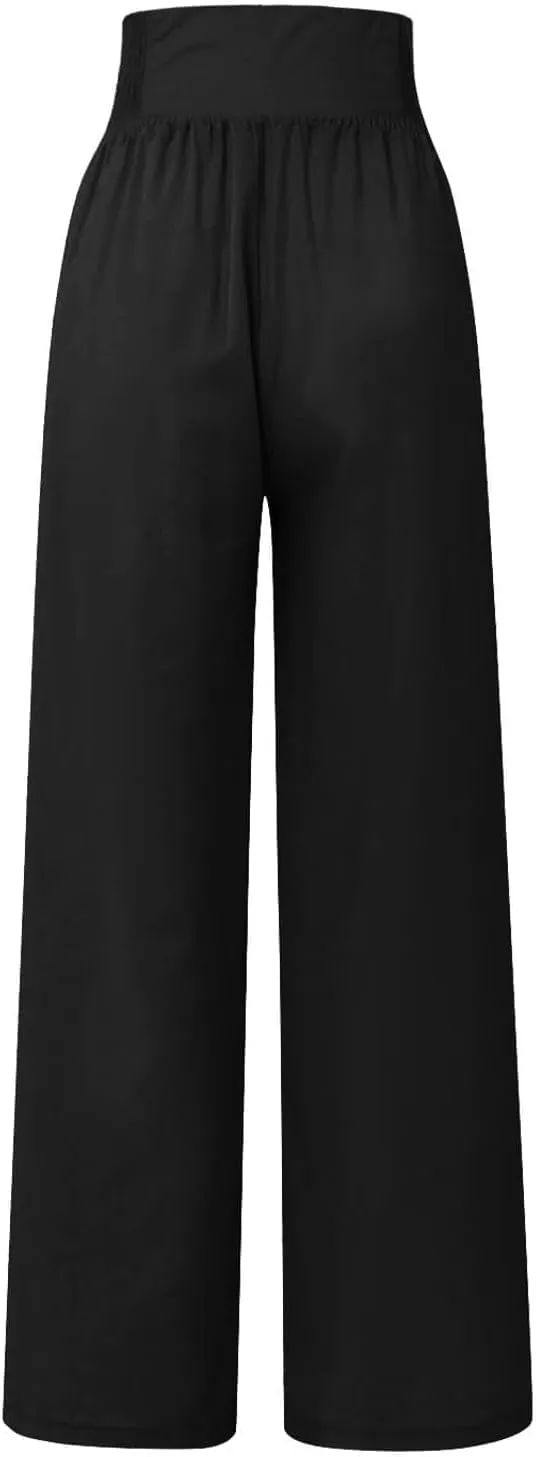 Women's Wide-Leg Cotton and Linen Loose Trousers Summer Boho Palazzo Pants Daily Casual Lounge Beach Travel Pant