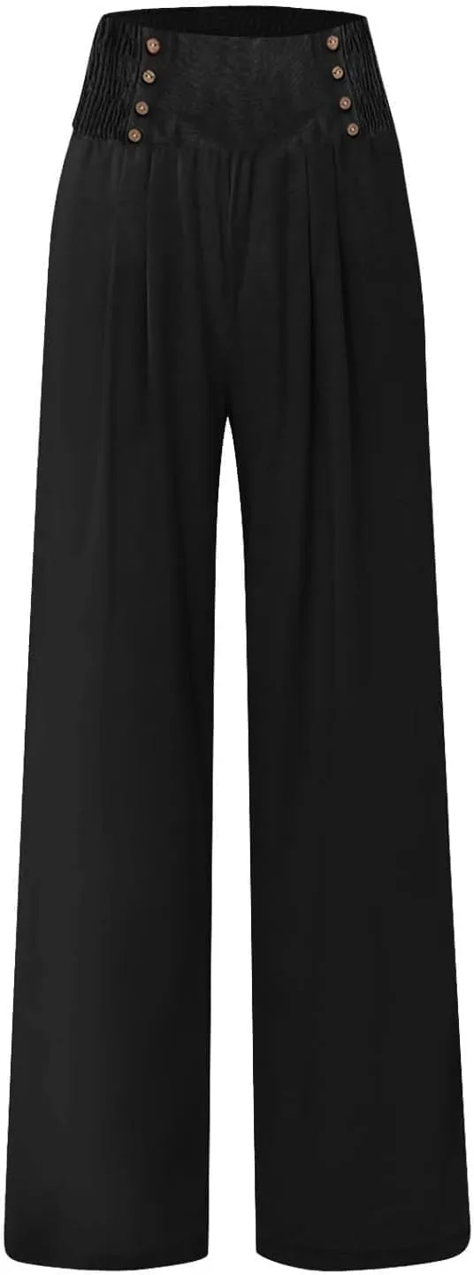 Women's Wide-Leg Cotton and Linen Loose Trousers Summer Boho Palazzo Pants Daily Casual Lounge Beach Travel Pant