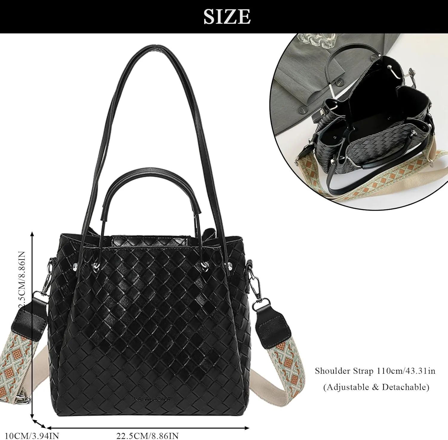 Woven Purses for Women, Trendy Leather Tote Bag Woven Crossbody Bag Shoulder Hnadbags