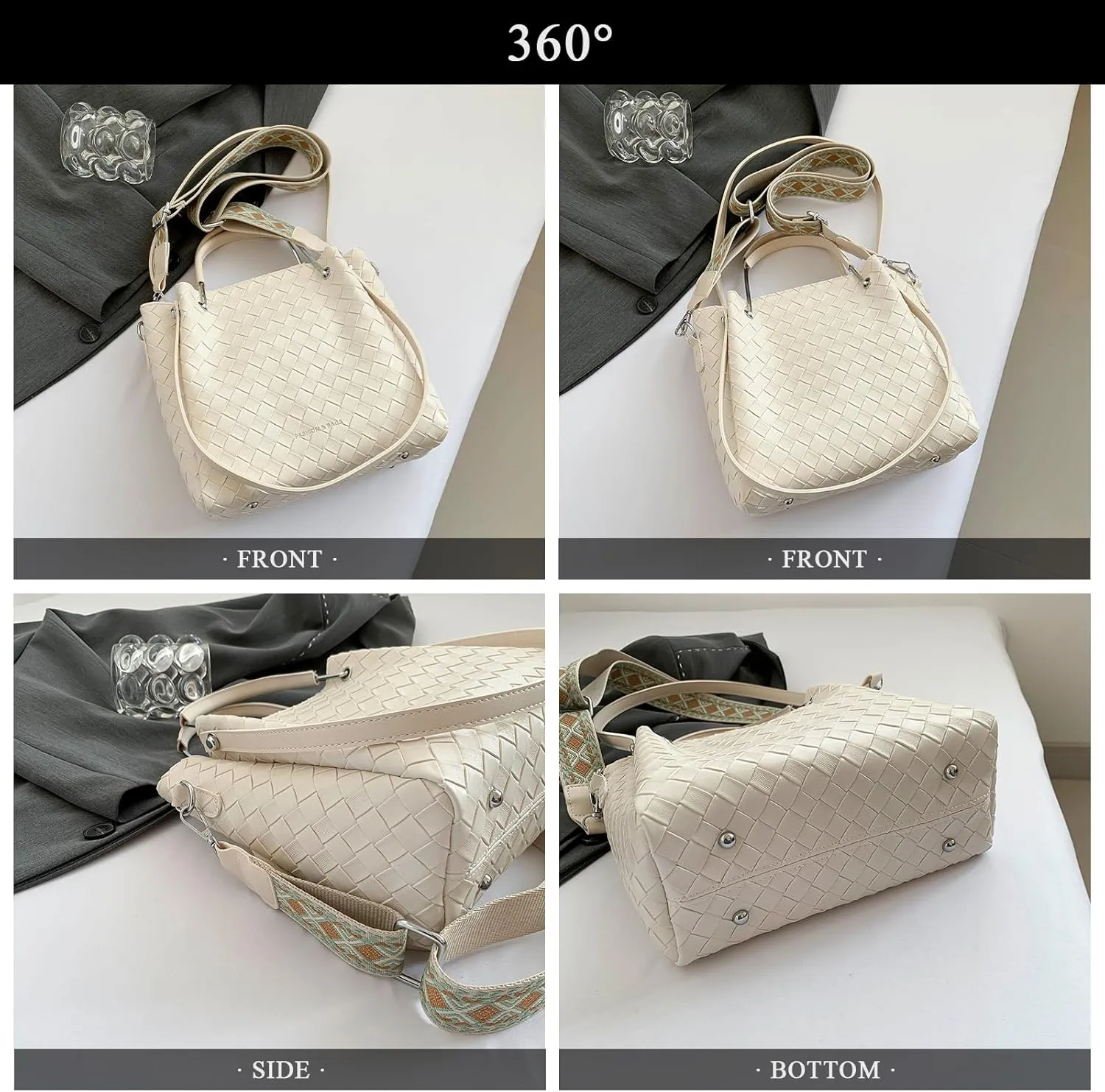 Woven Purses for Women, Trendy Leather Tote Bag Woven Crossbody Bag Shoulder Hnadbags