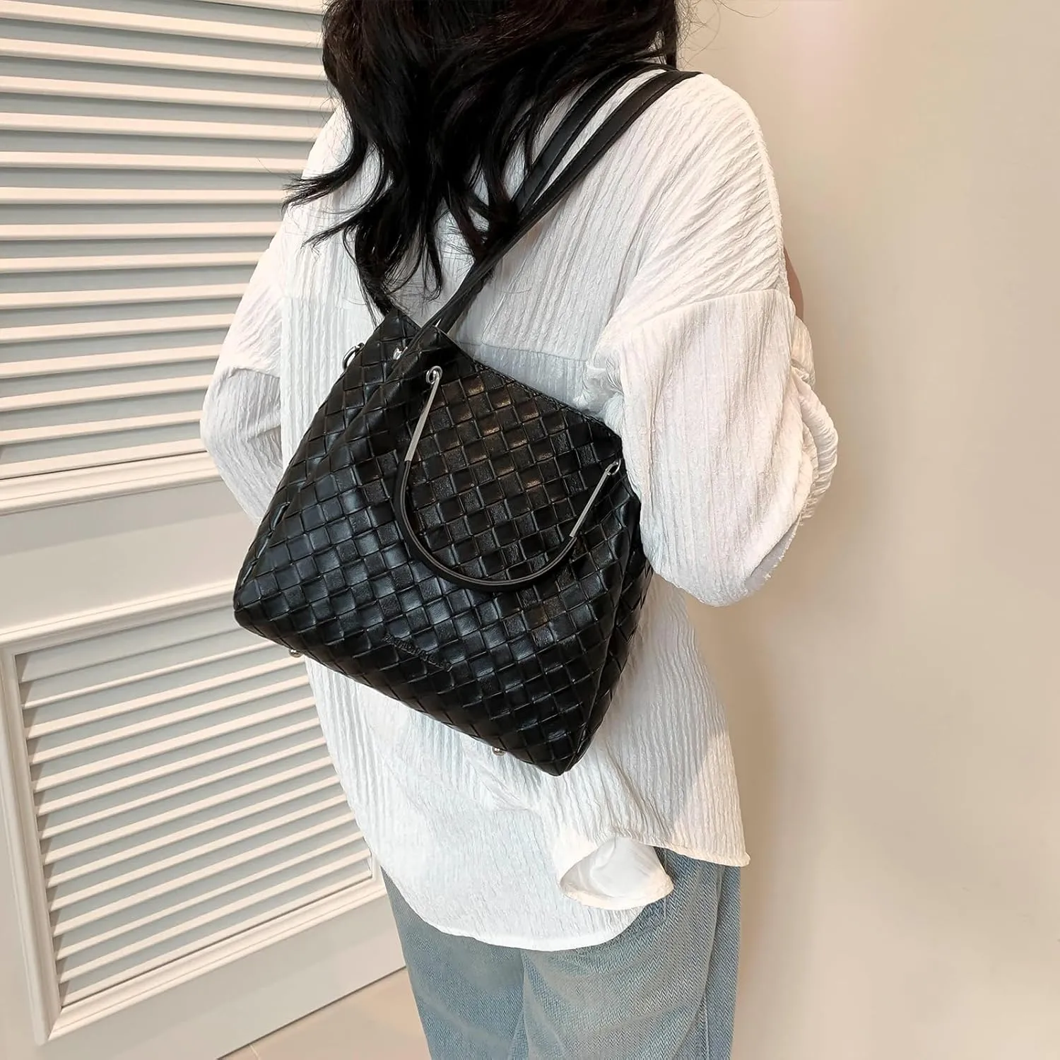 Woven Purses for Women, Trendy Leather Tote Bag Woven Crossbody Bag Shoulder Hnadbags